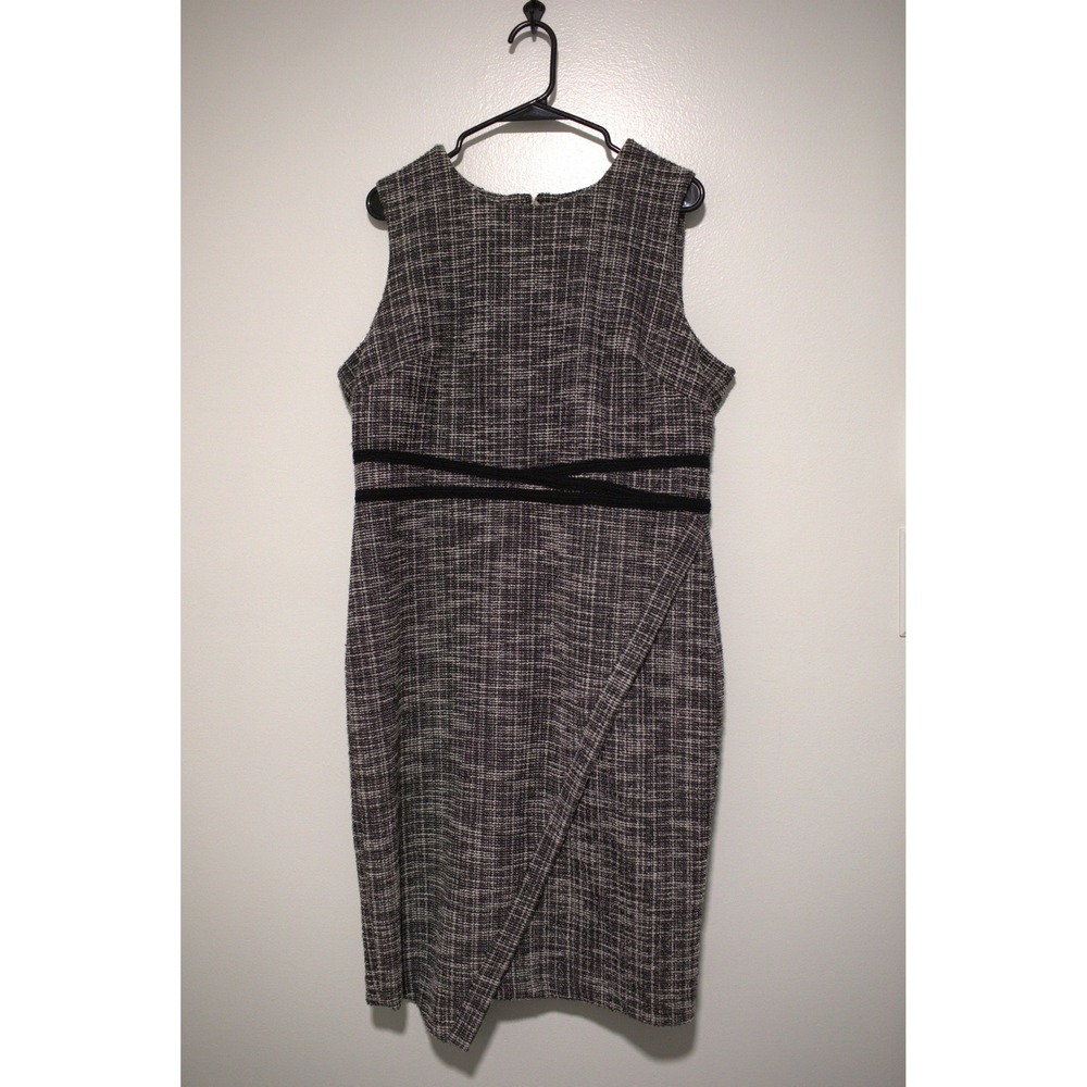 Tommy Hilfiger Womens Tweed Sheath Dress Metallic Black White Size 14 Wrap Hem